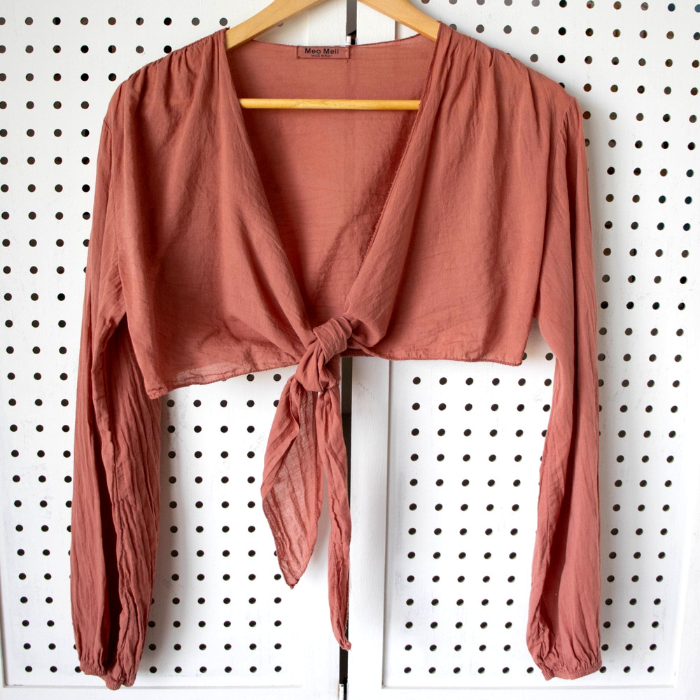 Meo Meli Crop Front Tie Cotton Top One Size Made in Italy Boho Lagenlook